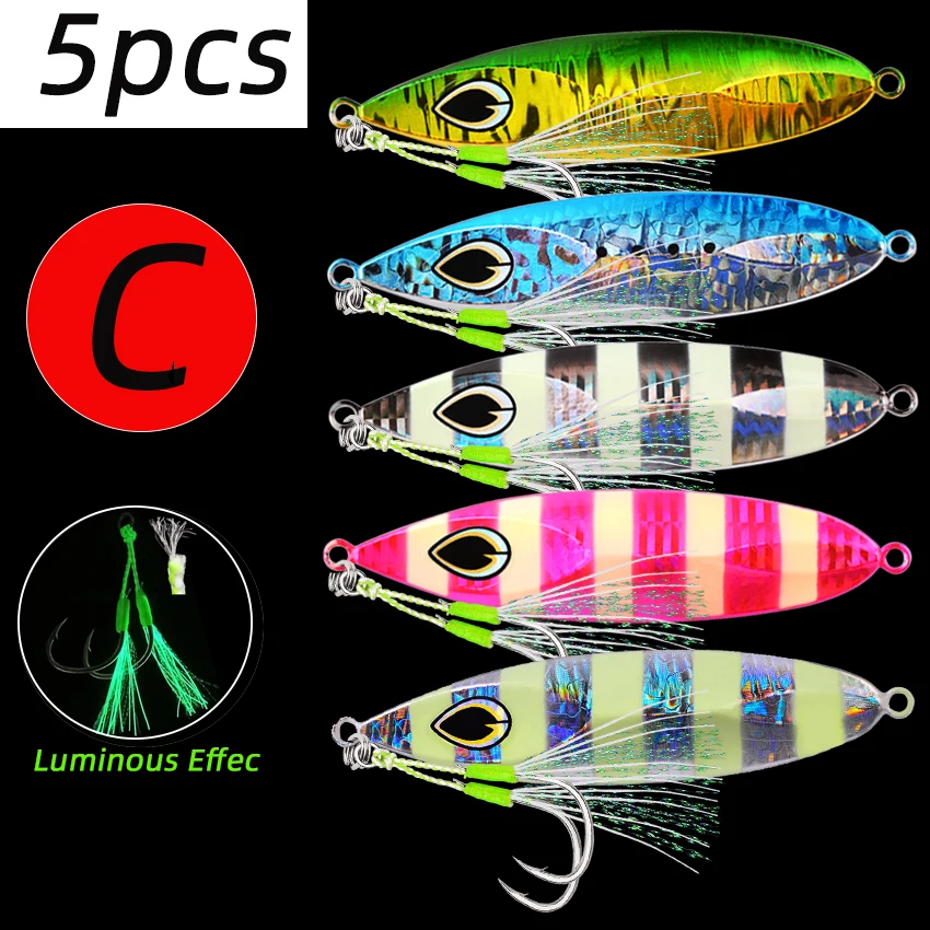 Señuelos de jigging lento metálicos luminosos