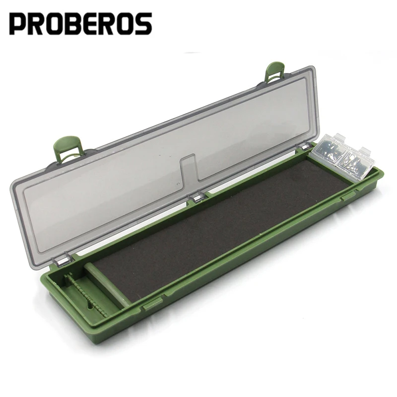 Vista frontal de la caja de pesca PROBEROS con compartimentos visibles