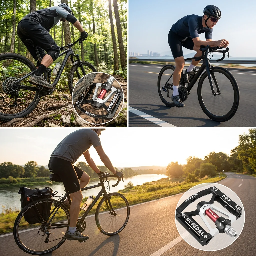 Pedales de bicicleta de fibra de carbono con triple rodamiento
