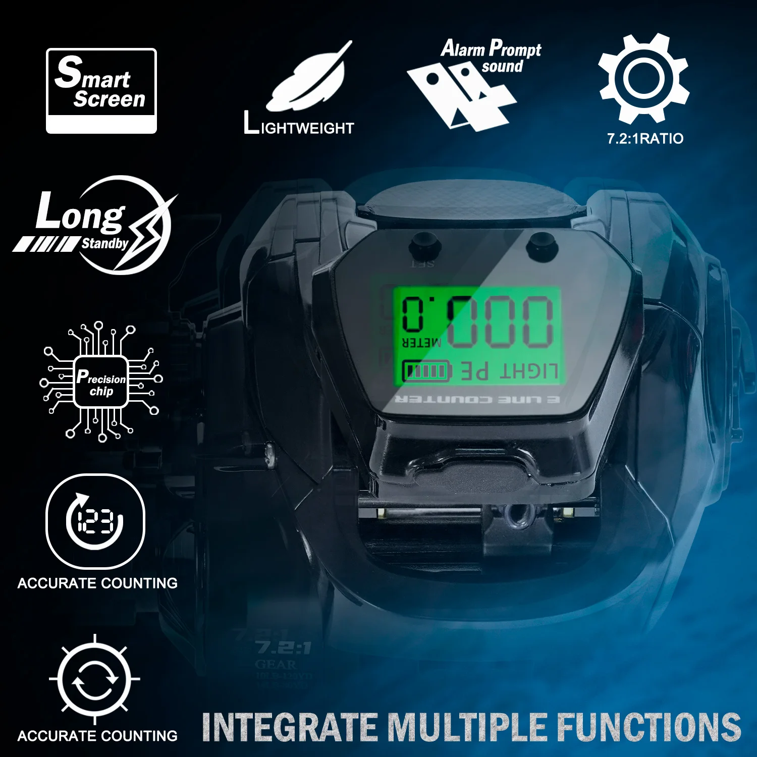 Carrete baitcasting electrónico SAMOLLA – Impermeable con carga USB - imagen 2