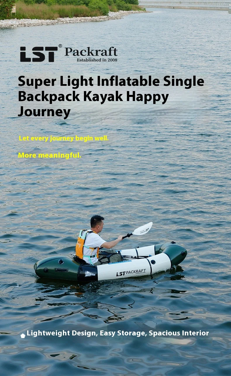 Barco packraft tipo mochila para salidas de pesca