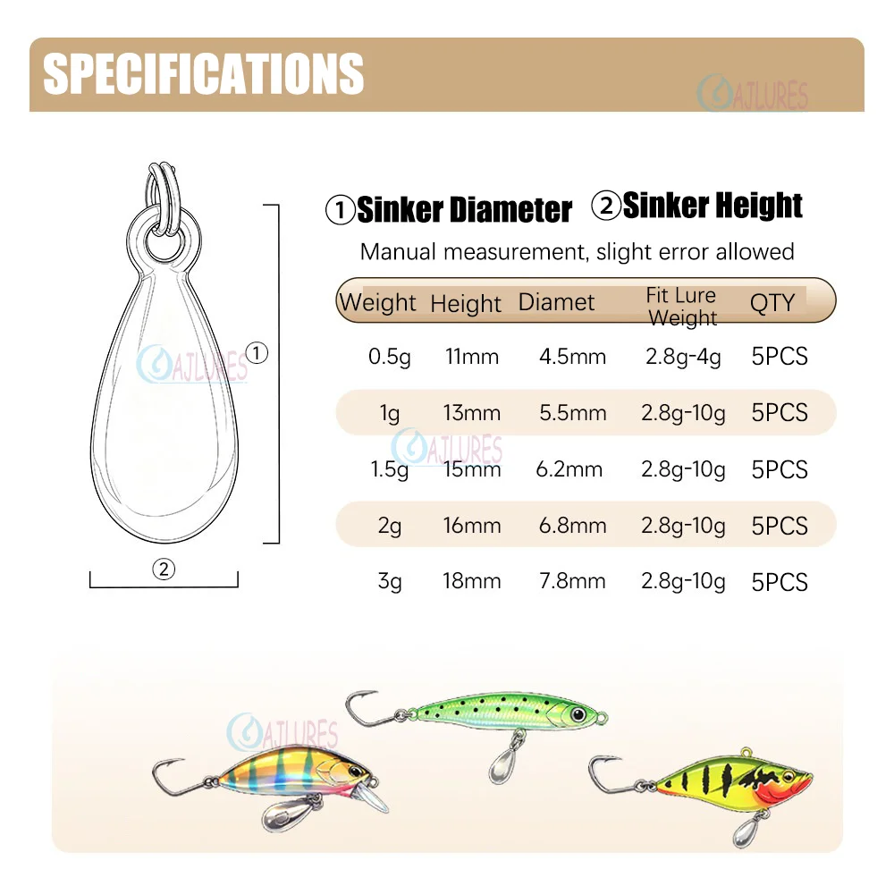 Pesas 0.5-3g para Hundir Señuelos Minnow, Pencil y VIB - imagen 2