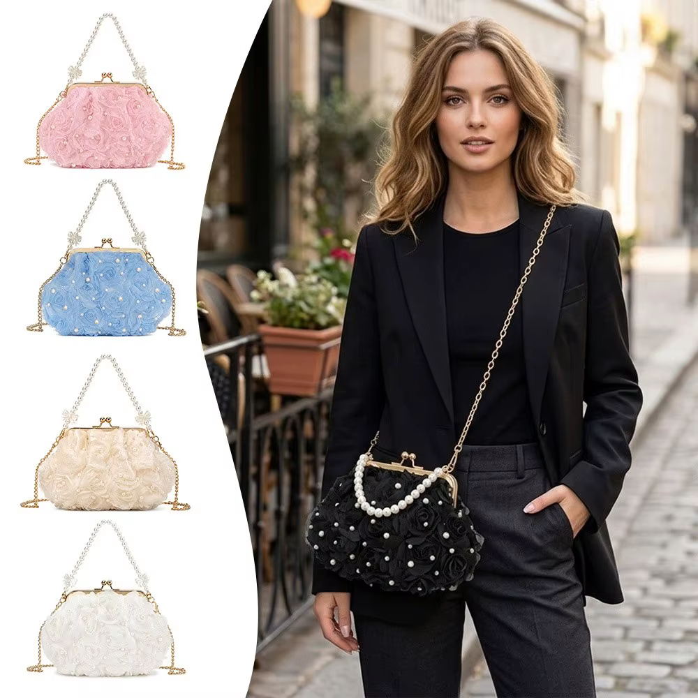 Bolso Concha Mujer con Cadena Perlas – Bandolera Noche Elegante - imagen 2