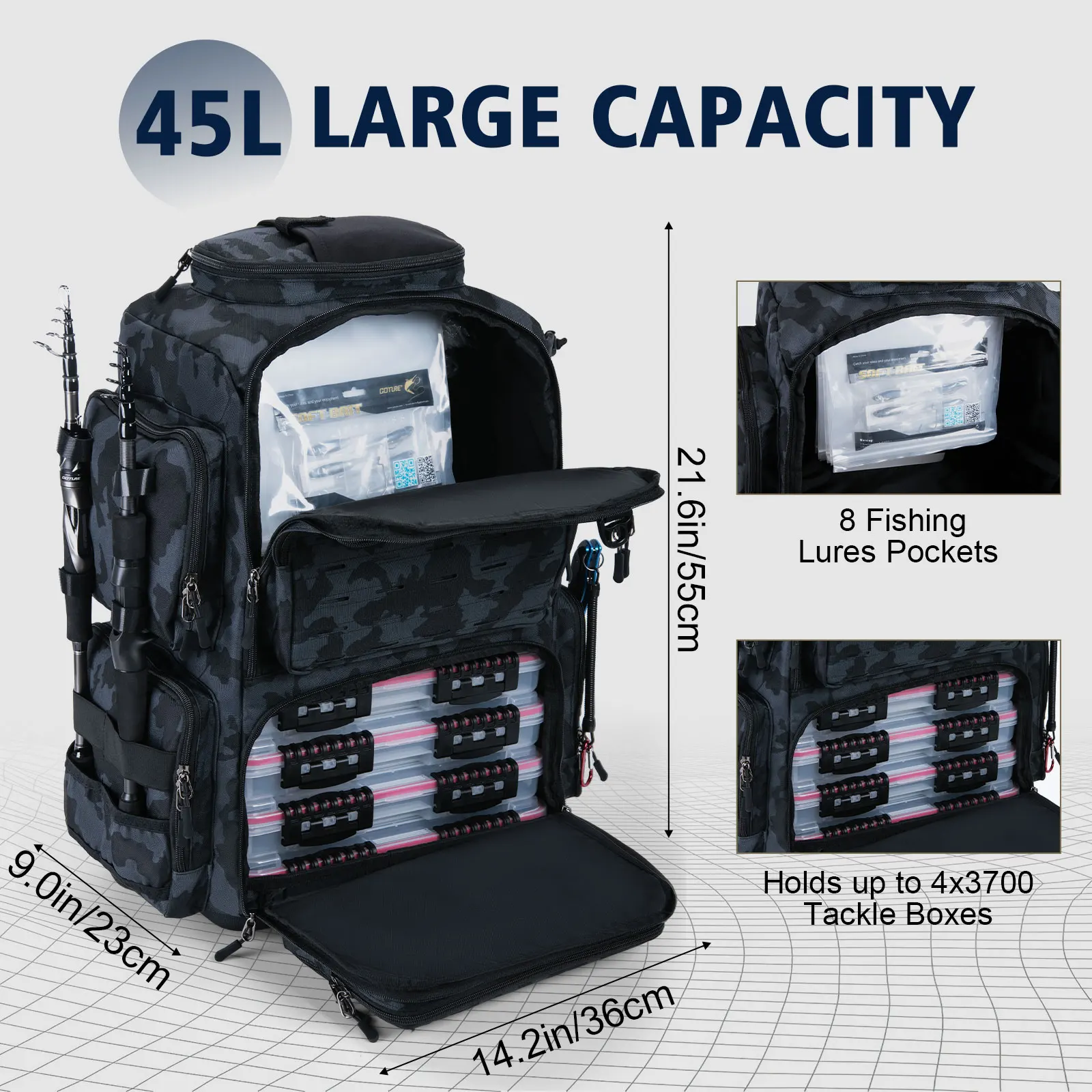 Goture Mochila de Pesca Impermeable Portátil Duradera para Exterior - imagen 3
