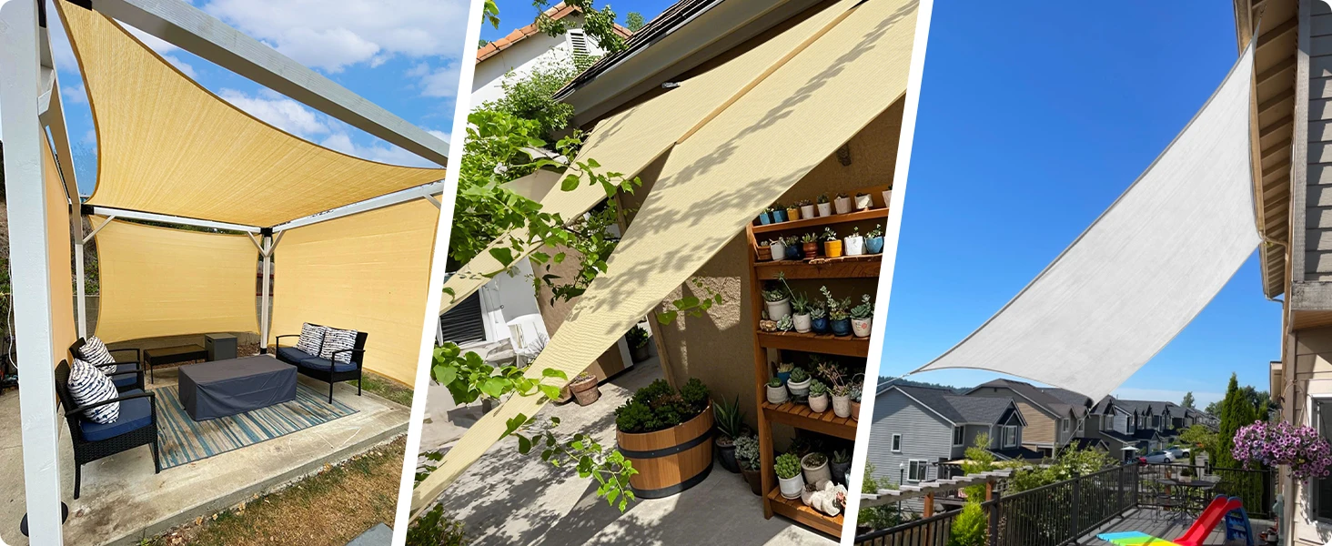 Toldo rectangular impermeable con protección UV instalado en jardín