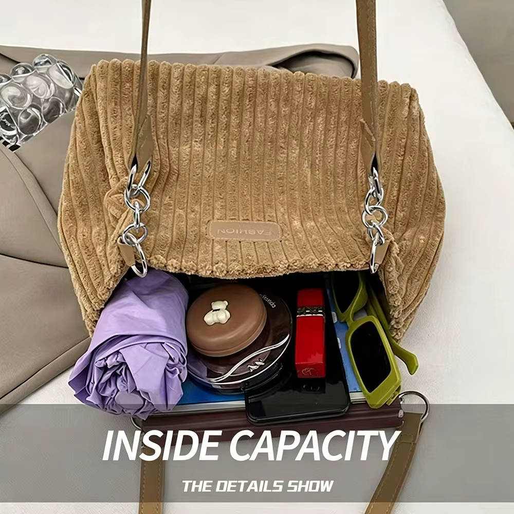 Bolso de Hombro de Pana Elegante – Gran Capacidad para Trabajo y Viaje - imagen 2