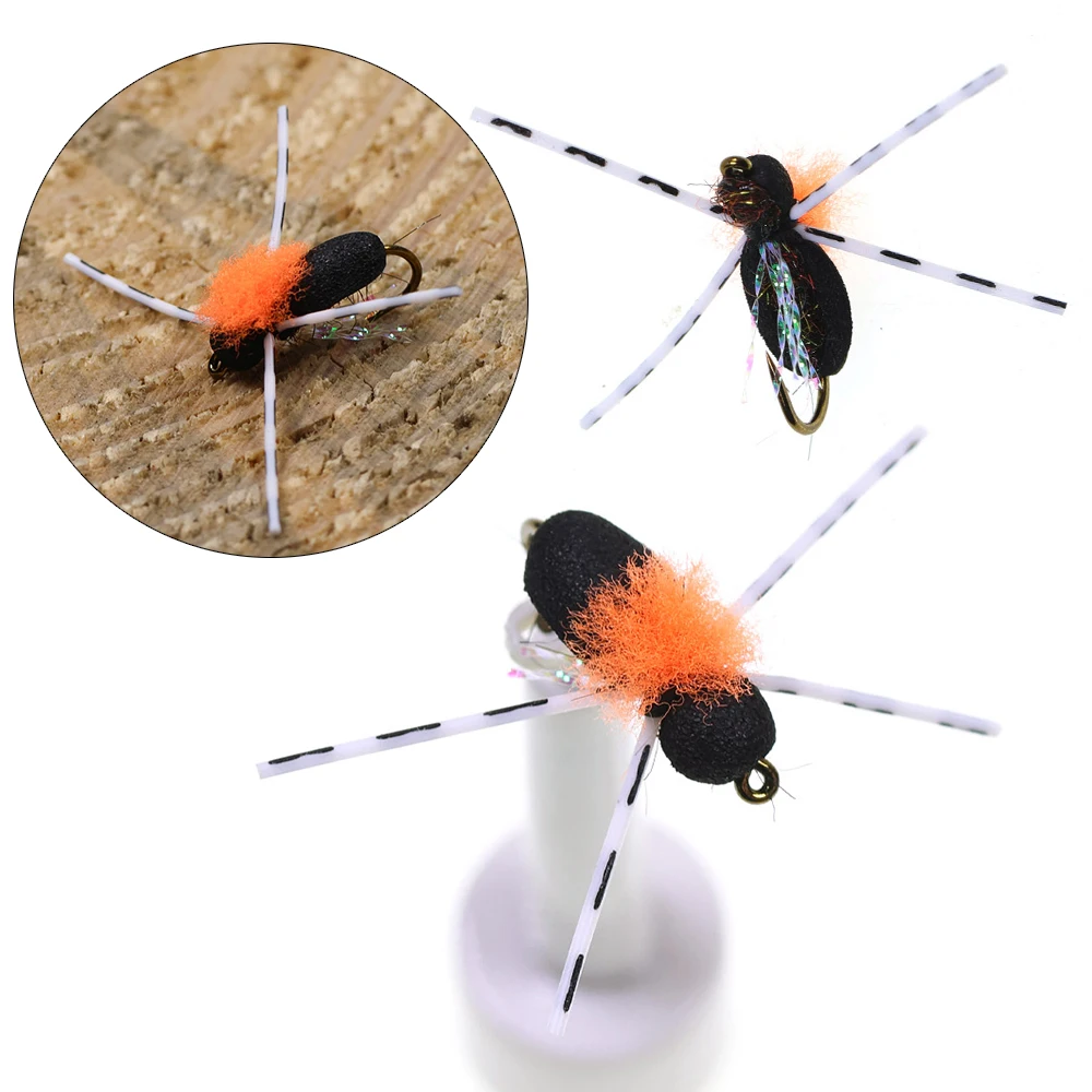 Wifreo Moscas secas terrestres escarabajo foam – Negro y naranja - imagen 2