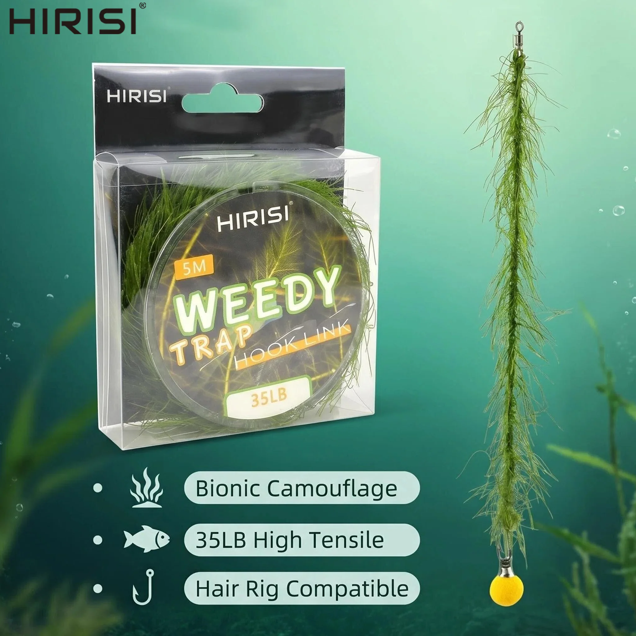 Hirisi hilo camuflado para carpa anti-enganches, imita hierba - imagen 5