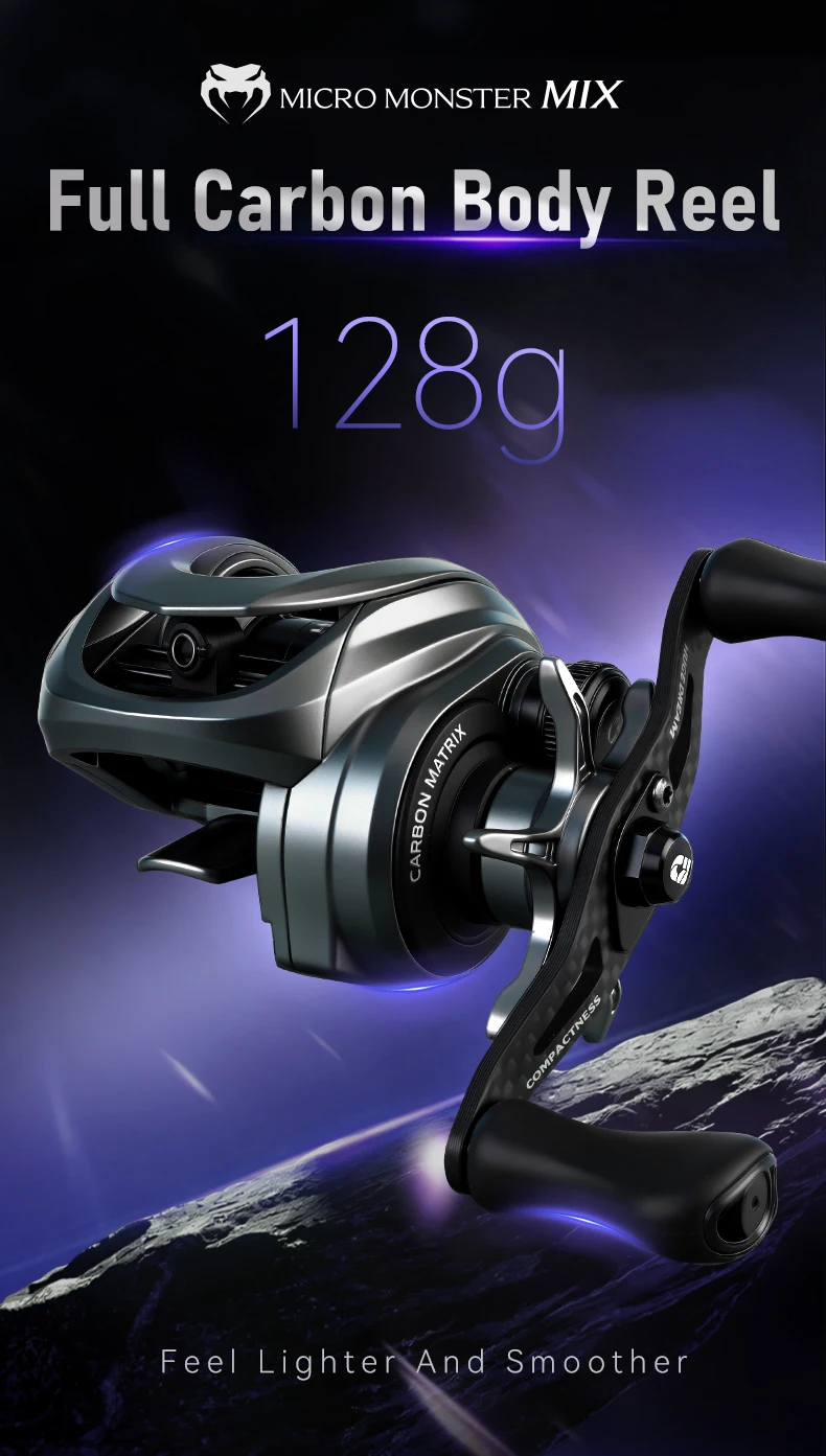 Vista frontal del carrete de carbono KINGDO Micro Monster