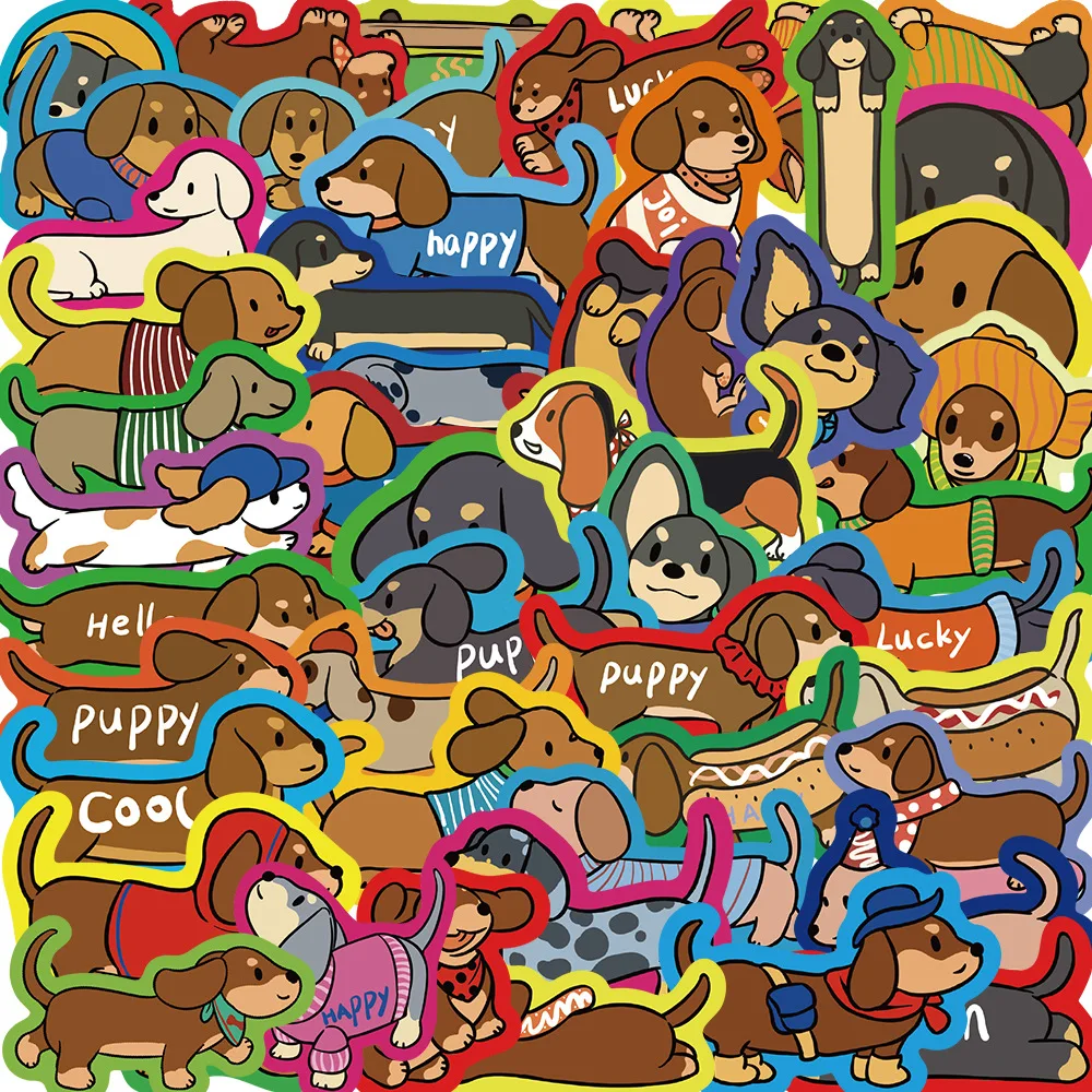 Pack de pegatinas con diseños variados de Dachshund en estilo grafiti