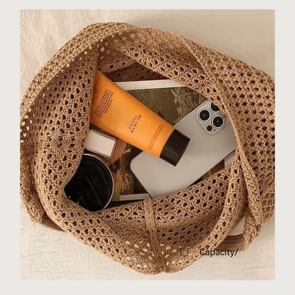 Bolso de ganchillo calado hecho a mano, malla gran capacidad - imagen 4