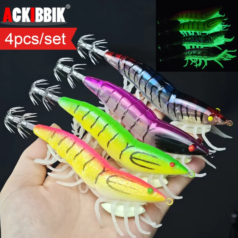 Ackibbik señuelo de calamar luminoso de camarón para agua salada - imagen 2