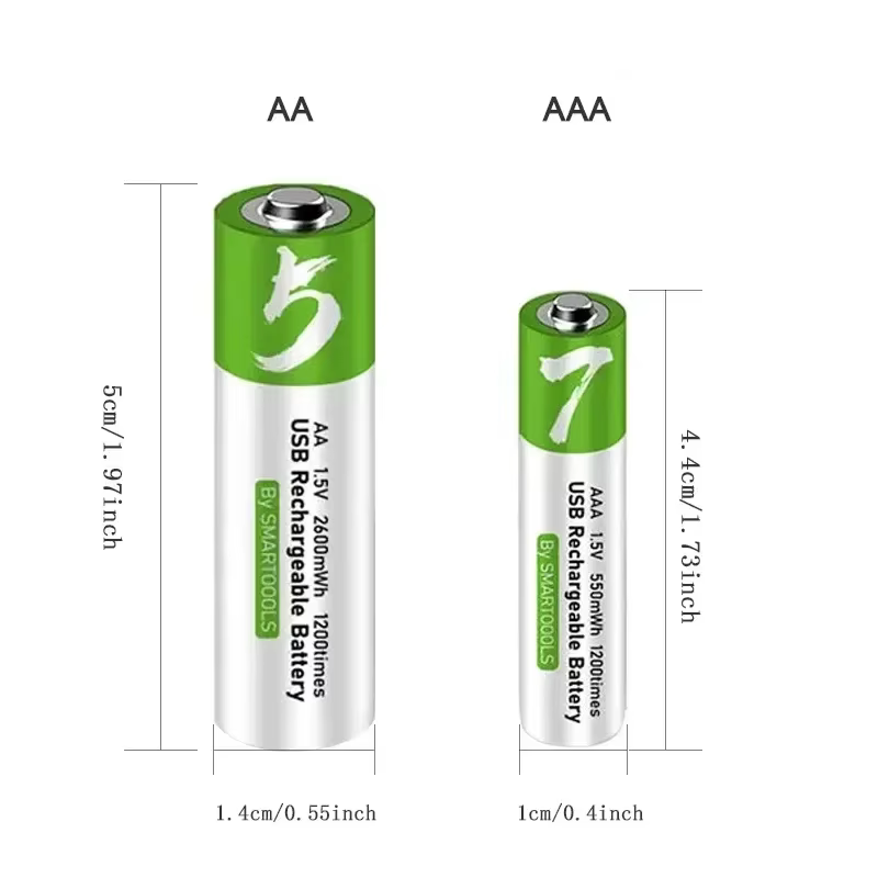 Pilas Recargables AA y AAA 1.5V – Carga USB Tipo-C