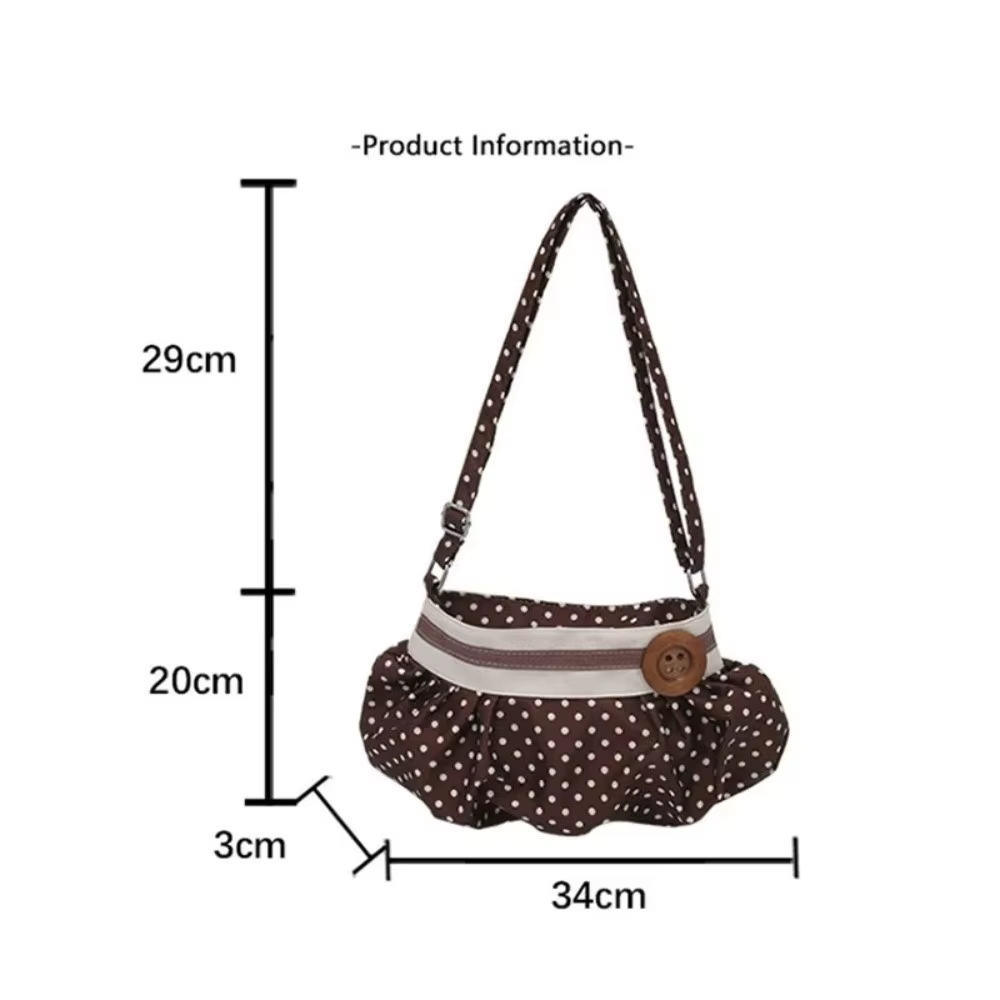 Bolso casual de hombro con puntos, botones de madera y correa ajustable estilo nube