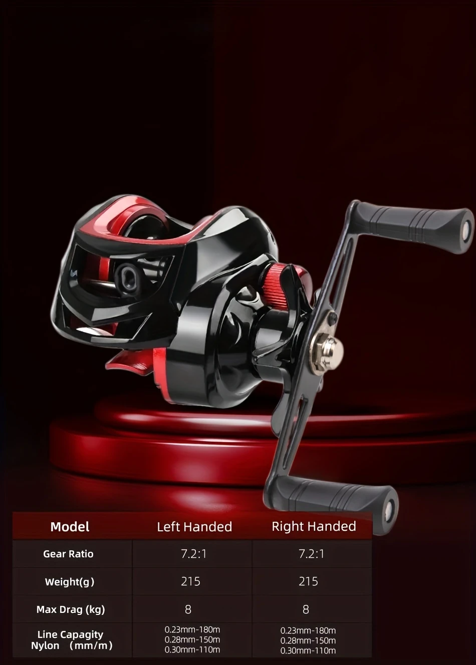 Carrete de pesca baitcasting GLS en vista lateral