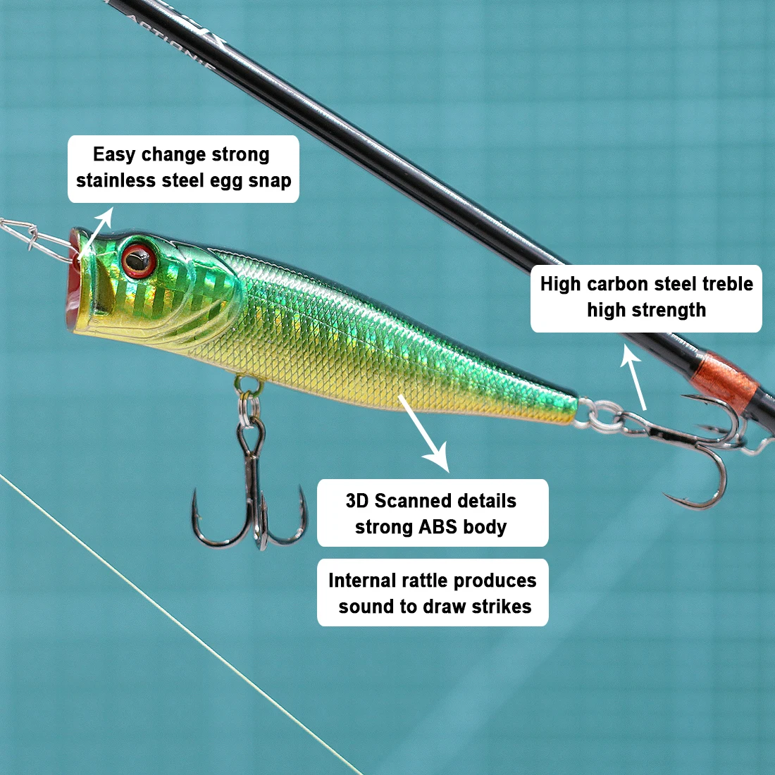 FishTrip Popper – Cebo duro para lubina, trucha y lucio - imagen 5