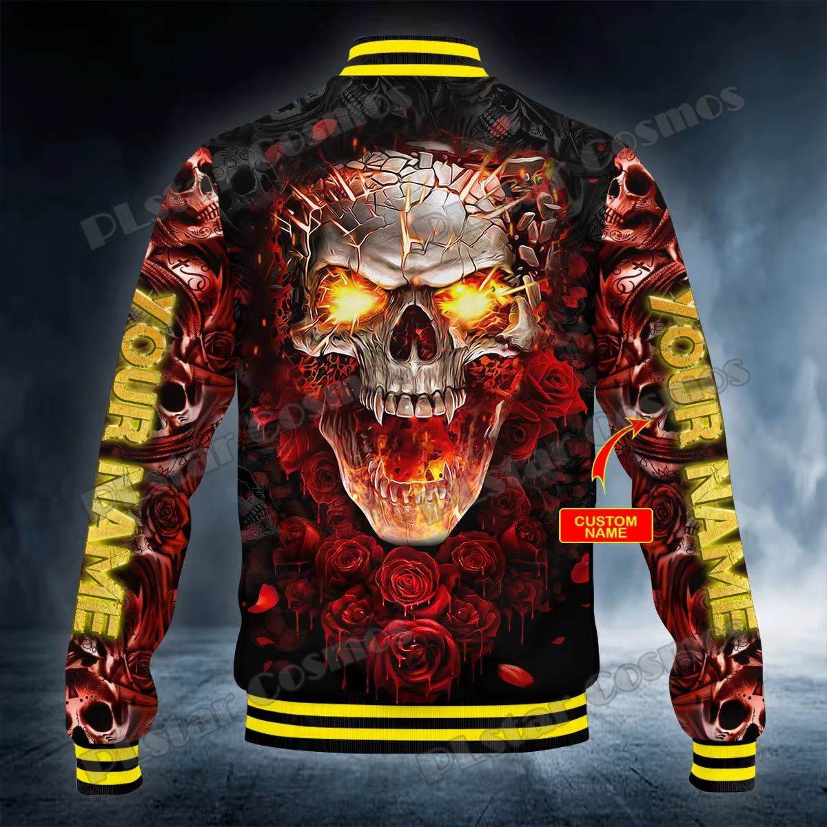 Chaqueta de Béisbol Estampado 3D Calavera y Rosas Rojas – Invierno - imagen 5