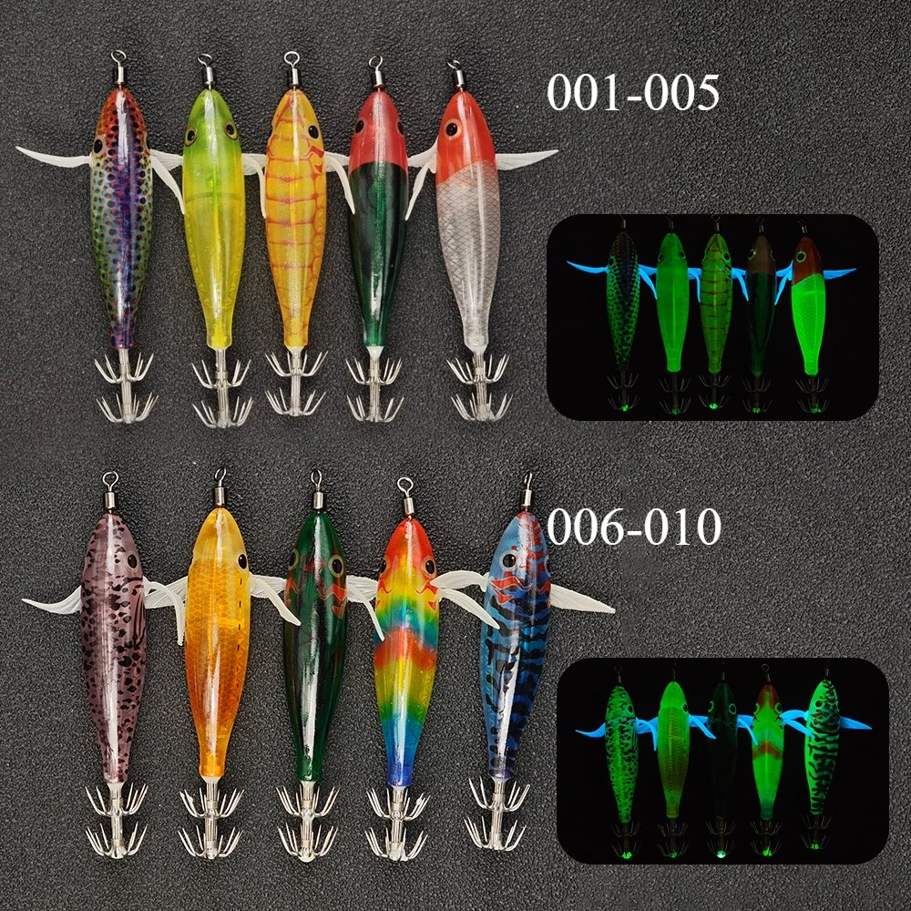 Set de 5 señuelos luminosos para calamar y sepias