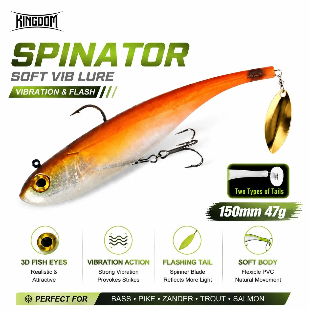 Kingdom Spinator señuelo blando hundible cola de cuchara para lucio - imagen 4