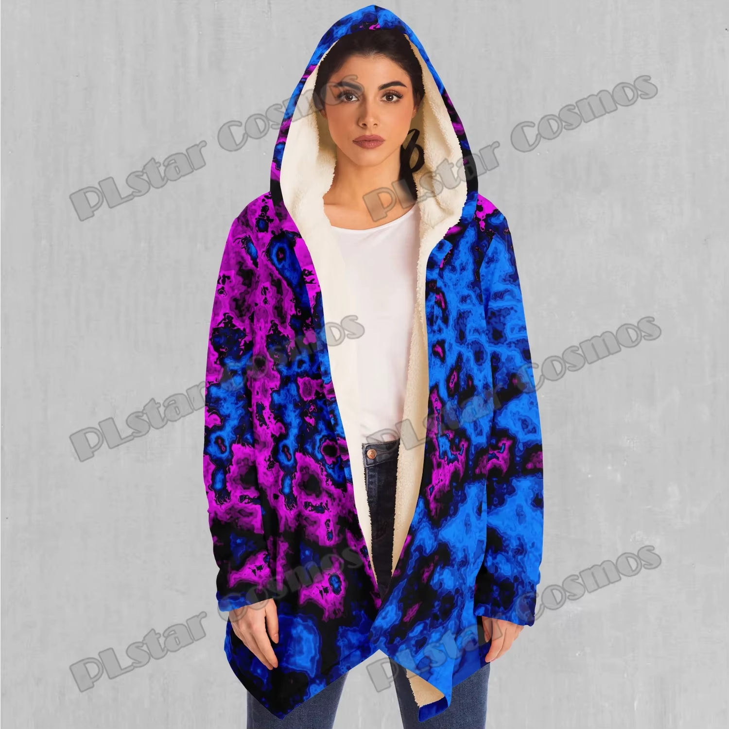 Capa con capucha Sherpa 3D psicodélica geocídica, invierno gruesa - imagen 5