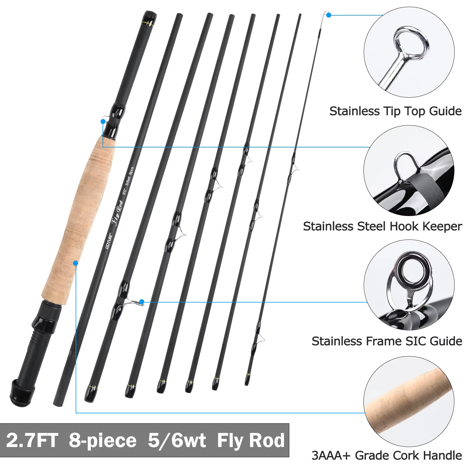 Goture Caña de pesca con mosca - Combo completo con carrete y línea - imagen 2