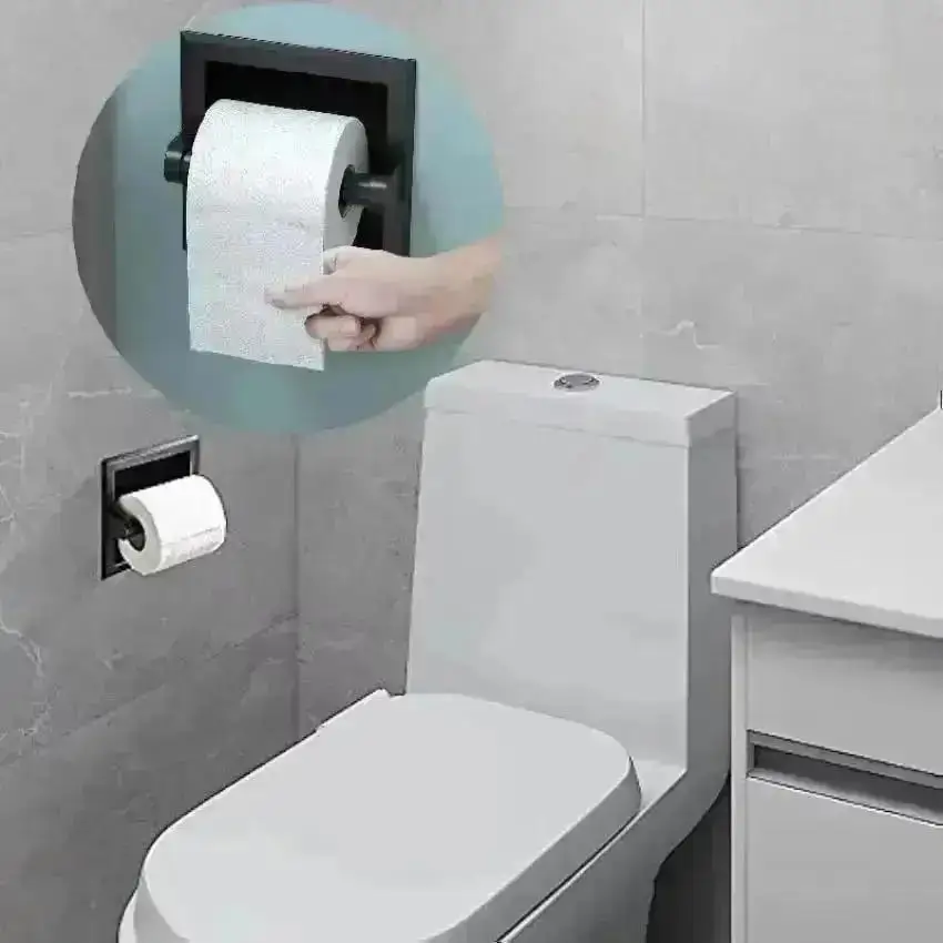 Portarrollos de papel higiénico negro de metal con montaje empotrado - imagen 3