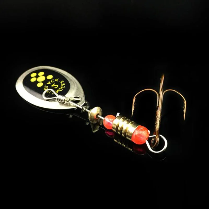 Señuelo cuchara giratoria de metal con plumas y anzuelos triples - imagen 3
