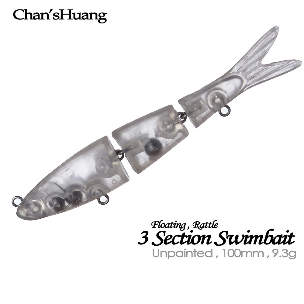 Swimbait Chan'sHuang flotante en blanco sin pintar sonajero 3 secciones 100mm