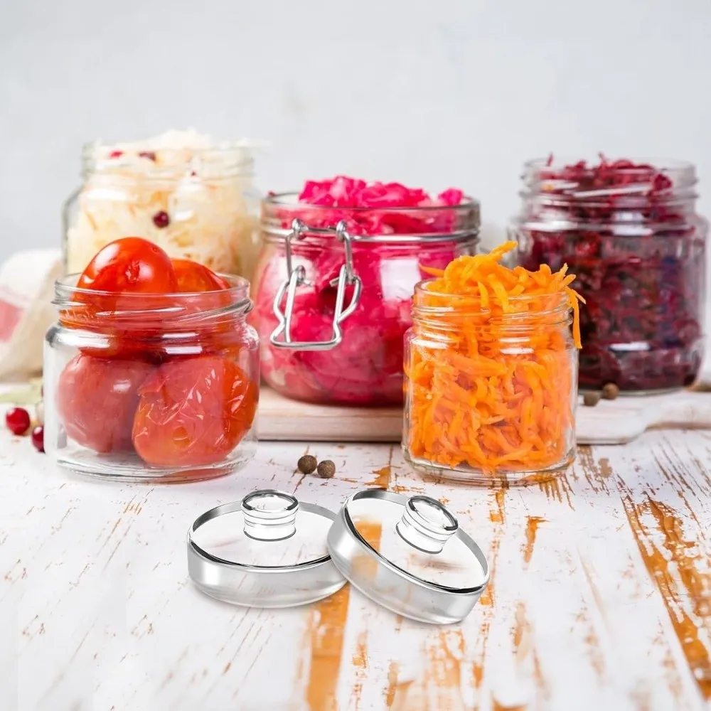 Pesas de vidrio para kimchi con asa y tapa Mason boca ancha - imagen 3