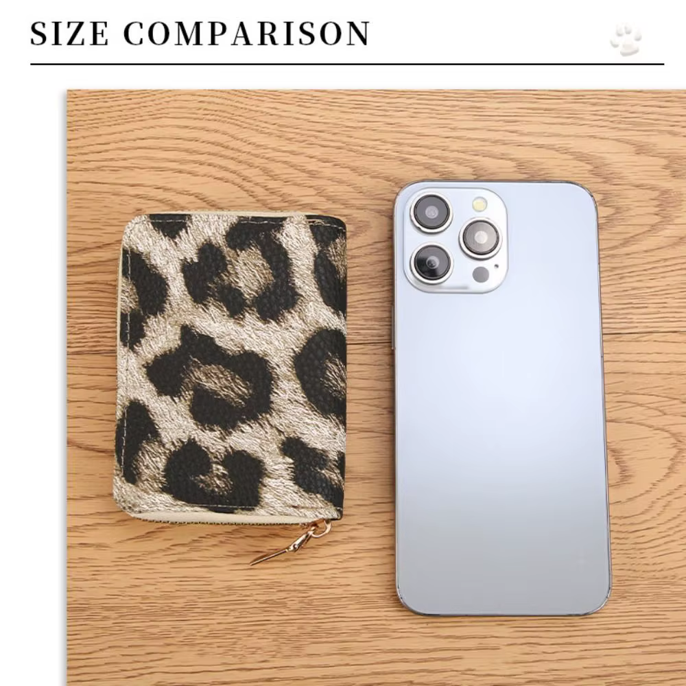 Cartera de Mujer Cuero PU Estampado Leopardo con Cremallera
