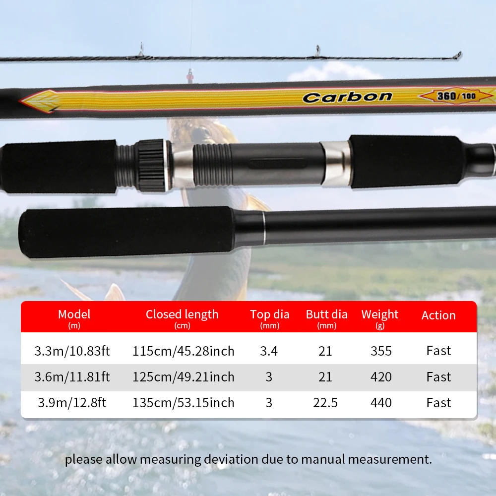 Caña Carpa Viaje 3 Secciones Rollfish Carbono Spinning 3,9m Lance Largo - imagen 5