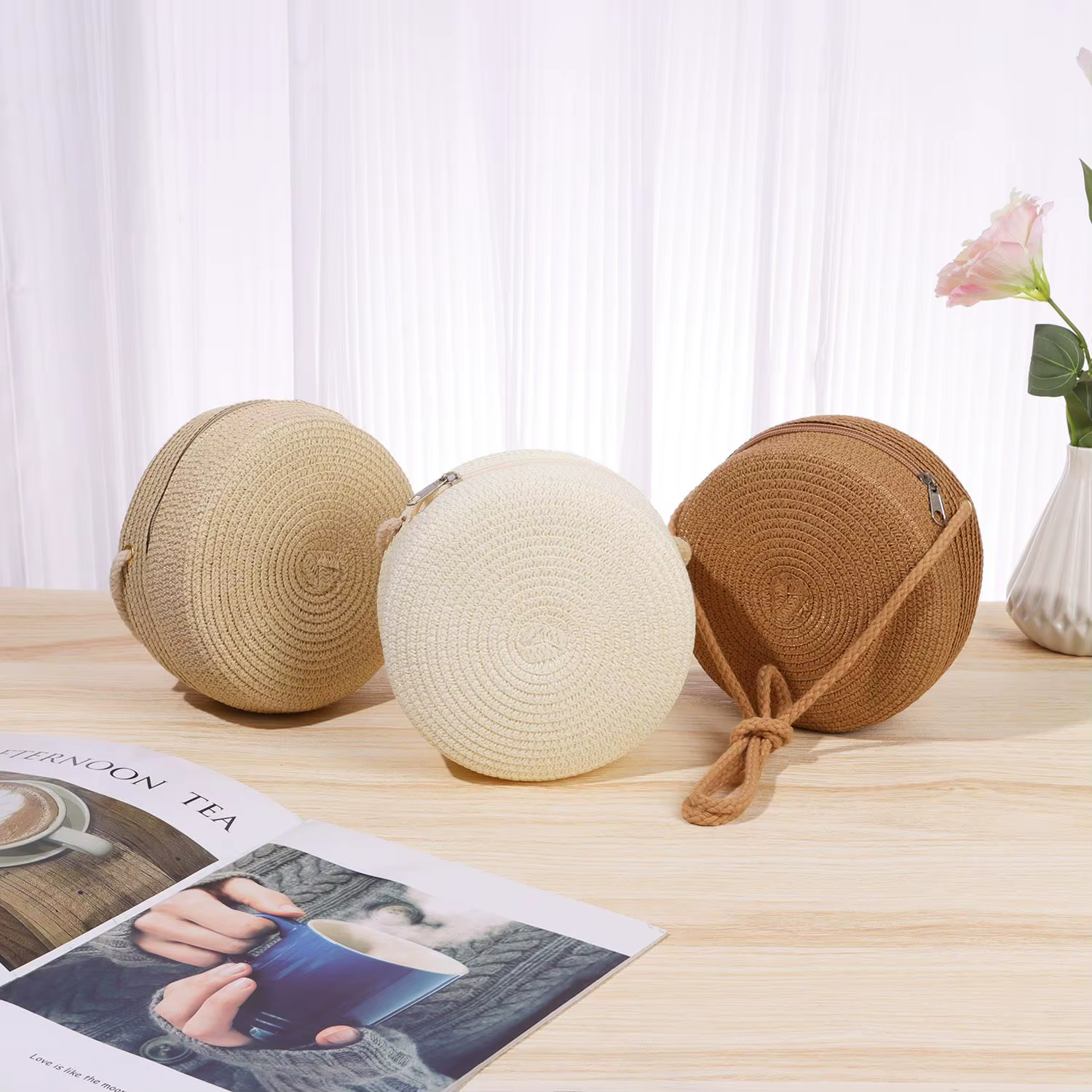 Bolso de Playa Tejido en Paja – Bandolera Redonda para Verano - imagen 5