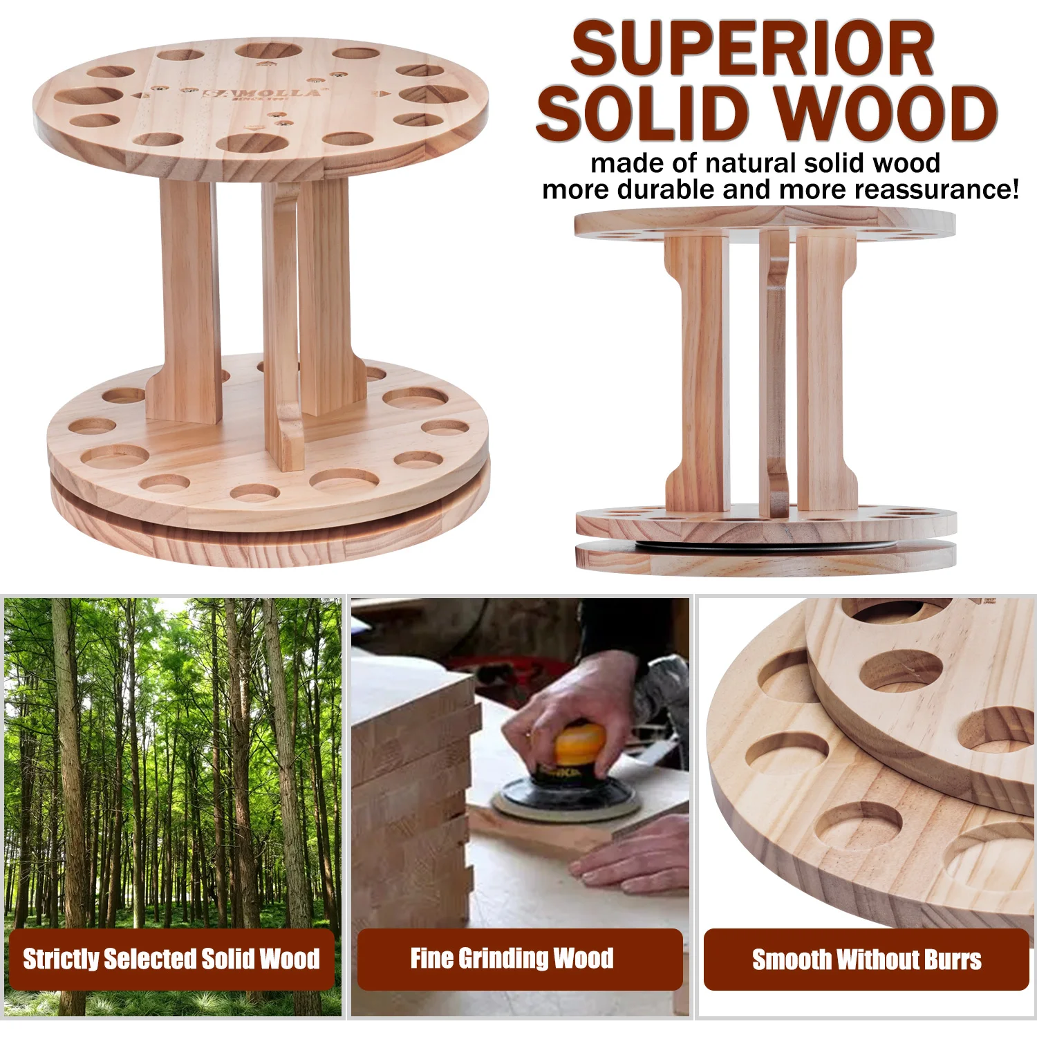 Soporte giratorio de madera para cañas Roove reforzado y compacto - imagen 3