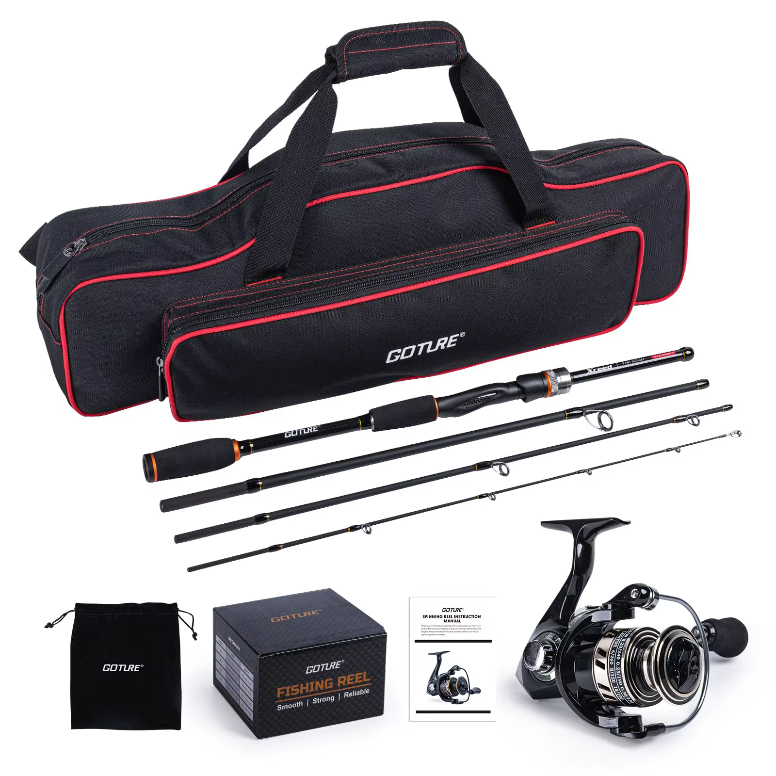 Goture Combo de pesca para spinning con caña, carrete y bolsa - imagen 4