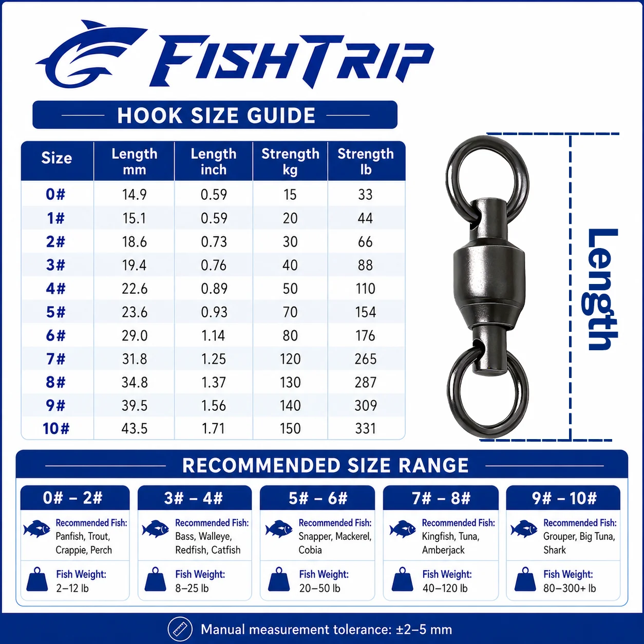 FishTrip Emerillones de pesca con rodamientos y anillo soldado - imagen 2