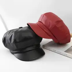 Boina PU octogonal retro con visera para exteriores estilo Hong Kong