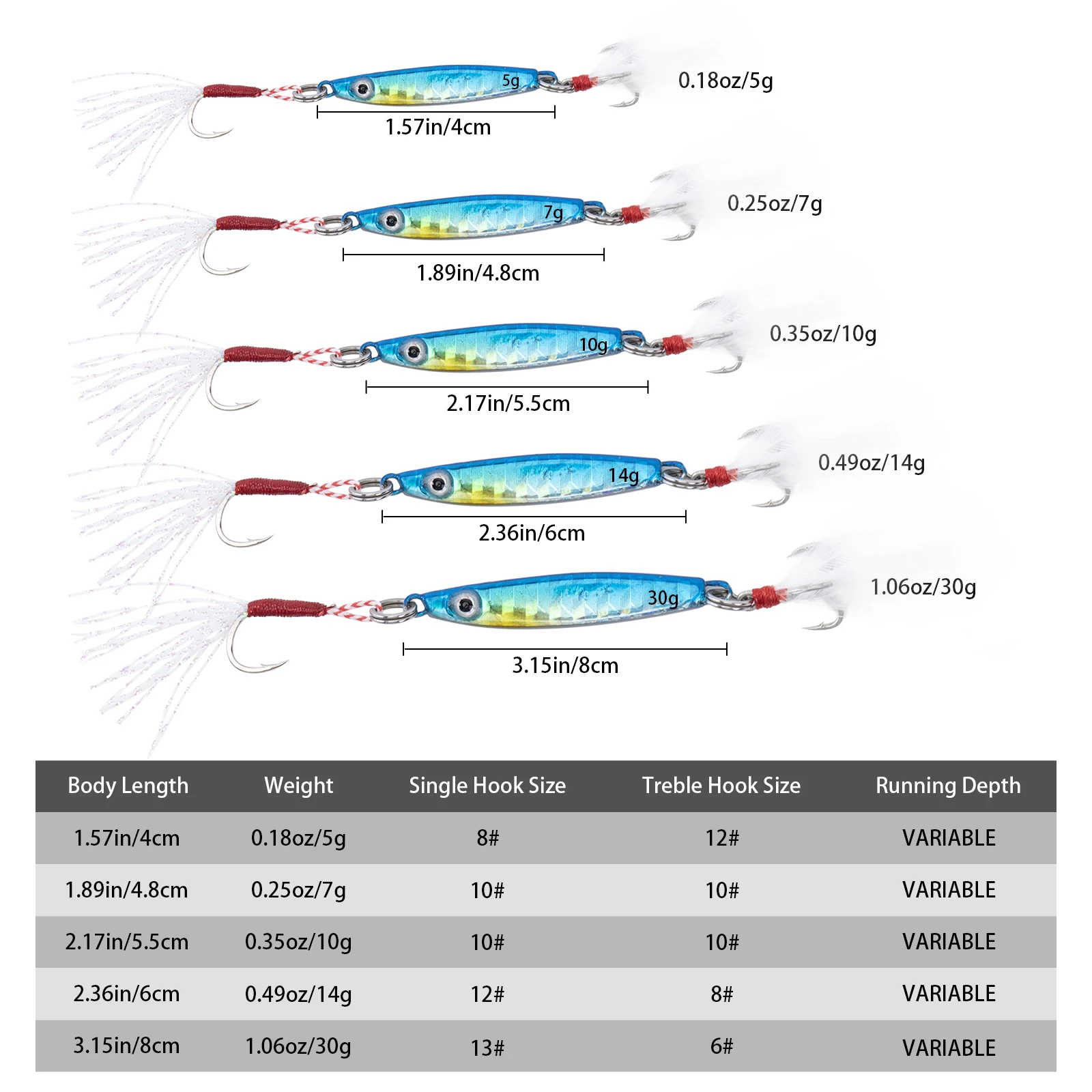 Goture señuelo jigging metálico con pluma y anzuelo triple para pesca