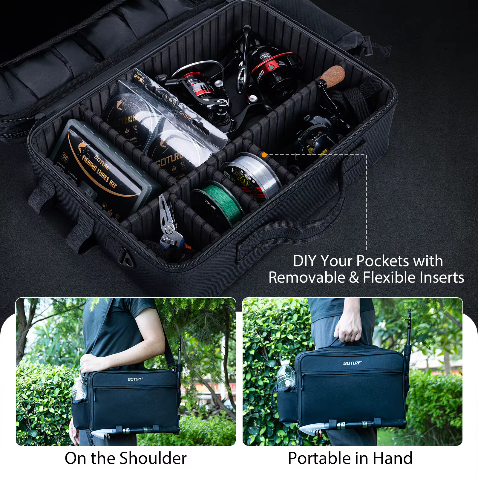 Mochila de pesca Goture 600D – Impermeable con divisores extraíbles - imagen 2