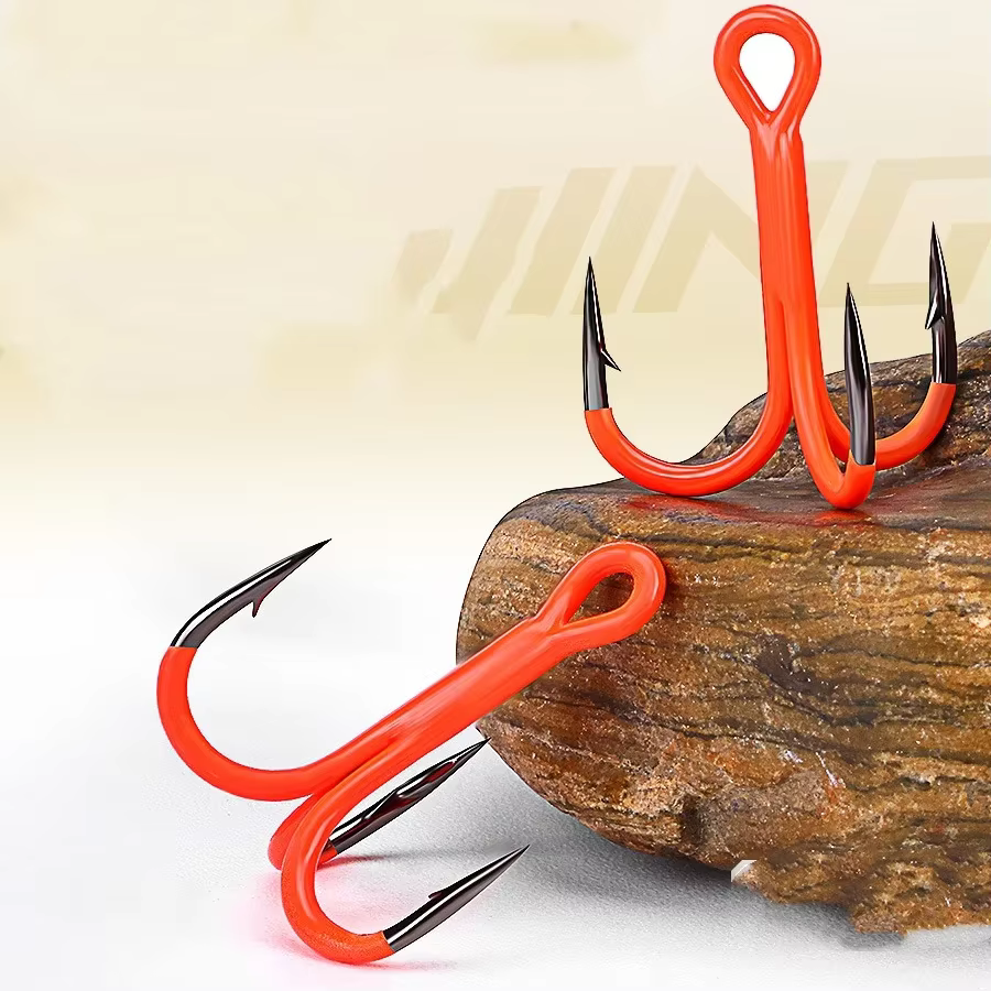 Anzuelos triples naranjas UV – Acero al carbono para pesca