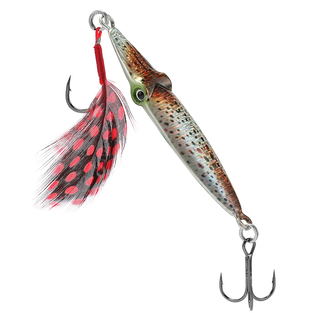 Anzuelos de pluma y estructura metálica