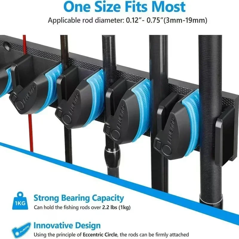 Soporte de pared ajustable para cañas de pesca con espuma protectora