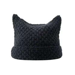 Ins Little Devil gorro de lana rayas con orejas de gato – invierno