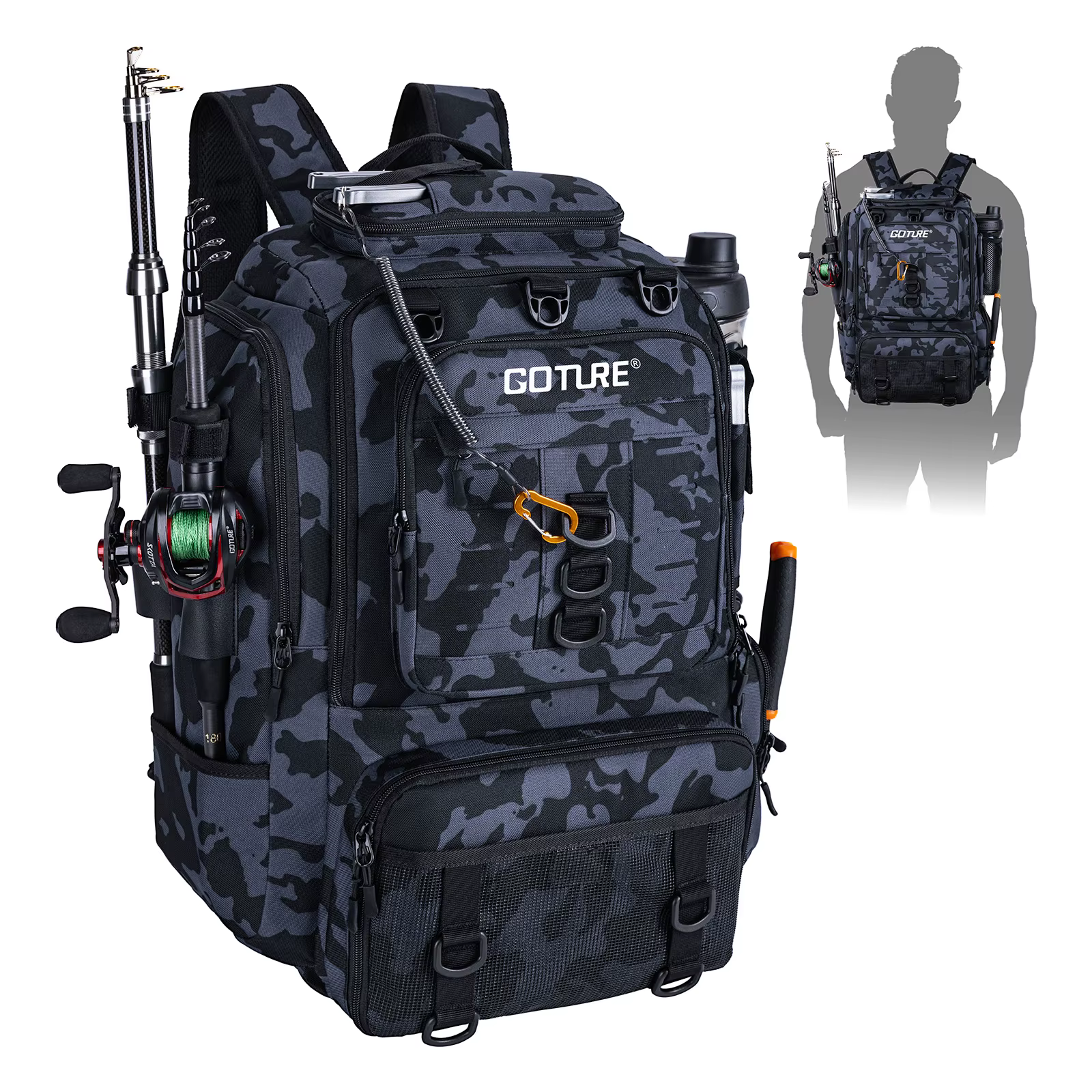 Goture Mochila de pesca con soportes para cañas y organizador señuelos - imagen 3