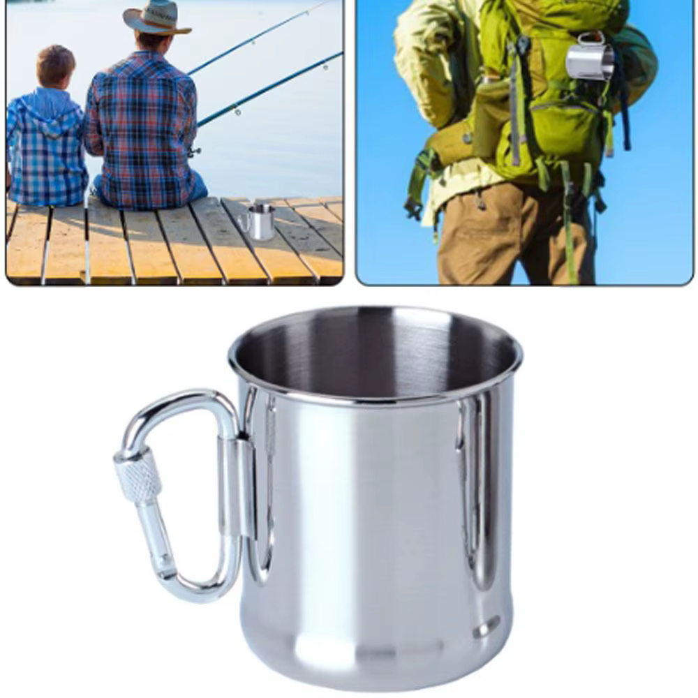Taza de acero inoxidable con mosquetón para camping y mochileros - imagen 3