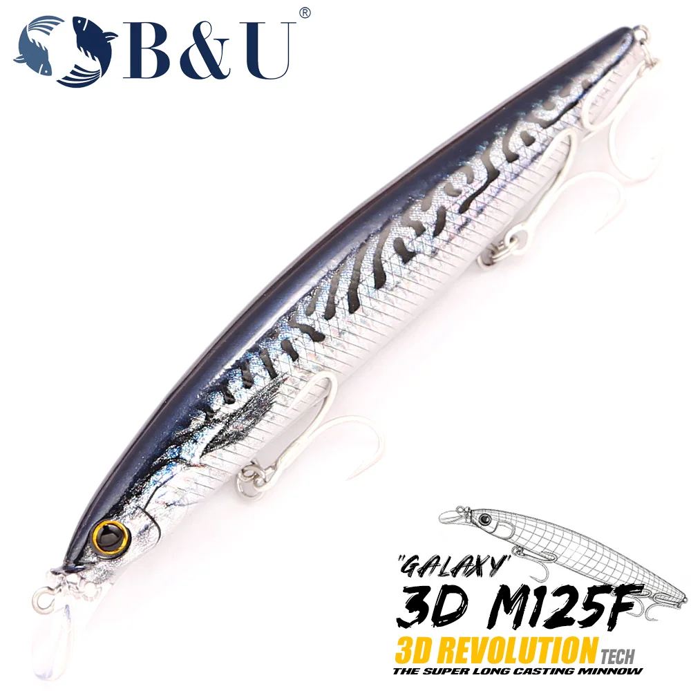 Señuelo Minnow flotante de lance lejano B&U 3D con triples
