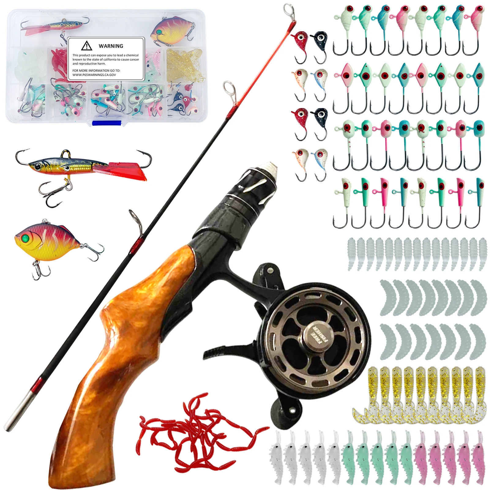 FREE FISHER Caña pesca en hielo con carrete y jig head para vinilo - imagen 2