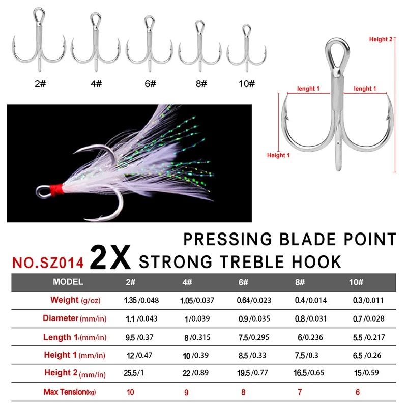 Anzuelo triple con plumas para pesca