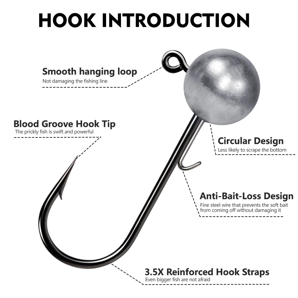 Anzuelos jig head de plomo redondo PROBEROS con retenedor – vinilo - imagen 3