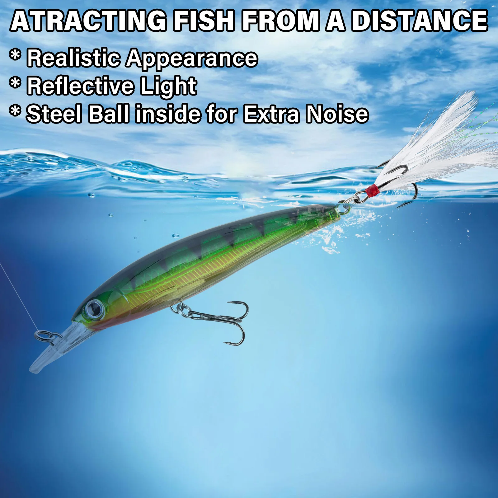 Señuelo Minnow Jerkbait Flotante Anzuelo Pluma Trucha Lucio Lucioperca - imagen 5