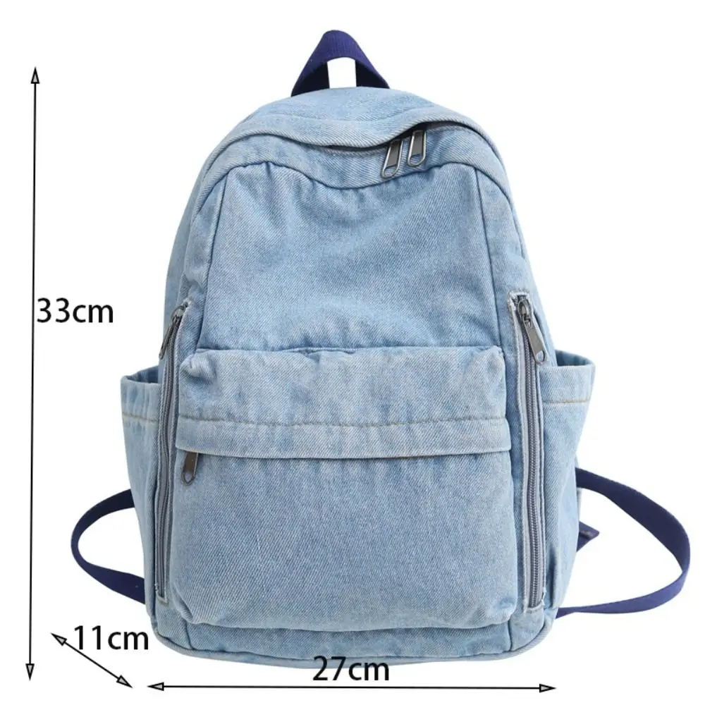 Mochila de mezclilla lavada vintage transpirable gran capacidad con dibujos animados - imagen 5